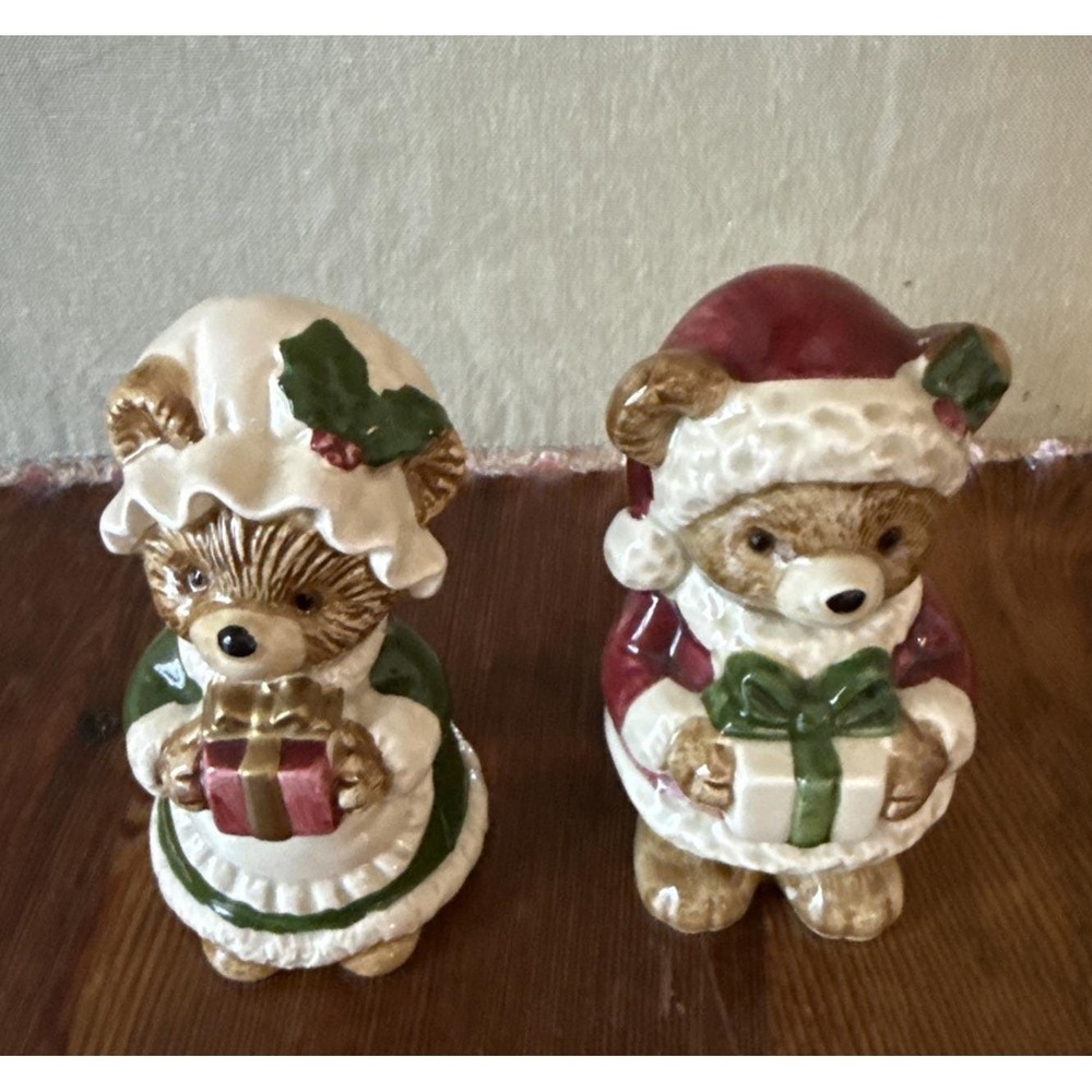 Otagiri Japan Santa Bear Christmas Salt Pepper Shakers - Vintage